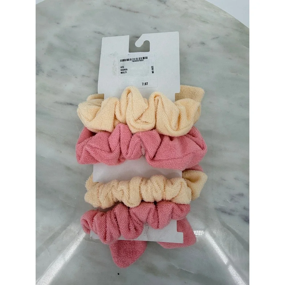 Mommy & Me 4-Pack Terry Cloth Bow Scrunchies Pink Cream Hair Ties New